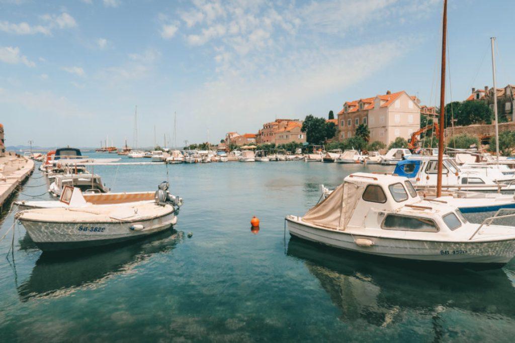 Boats in the harbor on the island of Zlarin, off the coast of Šibenik, Croatia